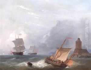 Fishing And Other Boats Off The Coast by Christian Lodewijk Willem Dreizbholtz