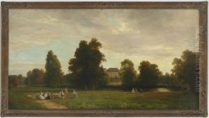 Kaffeegesellschaft In Parklandschaft by Adolf Dressler
