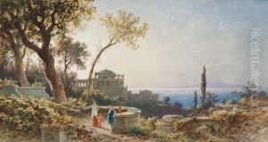 Sizilanische Kustenlandschaft Mit Figurenstaffage Auf Einer Terrasse