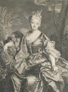 Woman In Period Dress Holding A Hand Scythe And Corn
