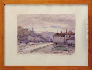 Paysage Anime Au Pont by Jean-Baptiste Drevet