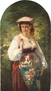 An Italian Beauty Holding A Flower by Alexander Drevin