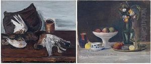 Signed L.l. And Inscribed In Russian Still Life With Quails, River Mologa And Dated 1937