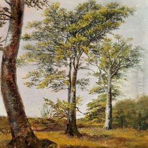 Landskab Med Enkeltstaende Hoje Traeer by Dankvart Dreyer