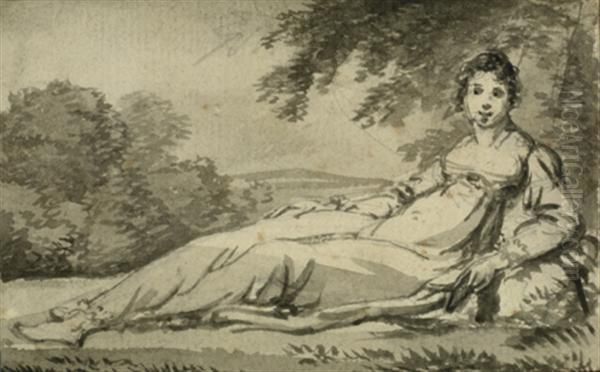 Jeune Femme Allongee Sur L'herbe - view 1