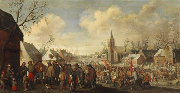 Ansicht Eines Winterlichen Dorfes Mit Dem Festzug Des St. Valentin - view 1