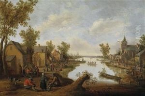 Evening Mood On A Village On A Canal by Cornelius Droochsloot