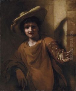 A Young Boy Holding A Flute by Willem Drost