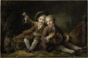 The Children Of The Duc De Bouillon Dressed As Montagnard by Francois-Hubert Drouais
