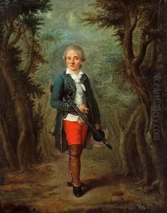A Young Boy In Hunting Attire A Young Boy In Hunting Attire
