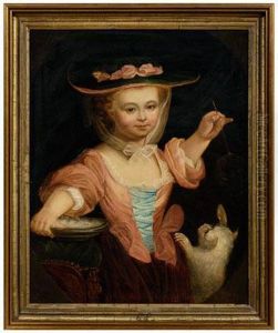 Child Playing With Bubbles And A Cat
