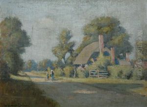 Cottage View With Travelers by William Staples Drown