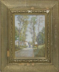 Tree Lined Street Scene by William Staples Drown