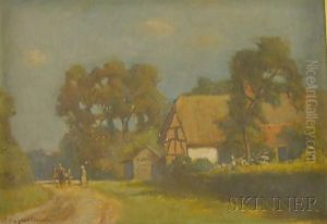 Cottages At Milford On River by William Staples Drown