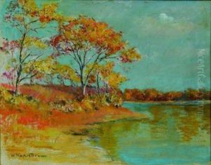 Autumn Trees By A Lake by William Staples Drown