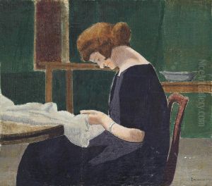 Woman Sewing At A Table by Malcolm Drummond