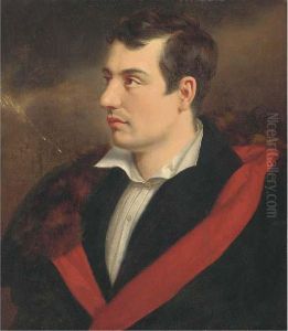 Portrait Of The Poet, George Gordon Byron, 6th Baron Byron(1788-1824), Bust-length, Wearing A White Shirt And A Black Coatwith Red Lining And Fur Trim, In A Stormy Landscape