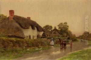 Horse And Cart Outside Cottages by Curtius Duassut