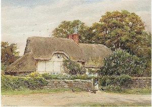A Girl Feeding Chickens By A Thatched Cottage by Curtius Duassut