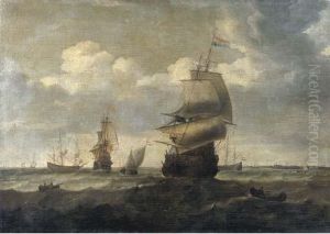 Marina Con Velieri Ed Altre Imbarcazioni Al Largo Di Una Citta by Hendrick Dubbels