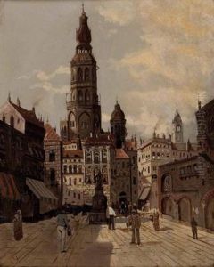 Belebter Stadtplatz by A. Dubois