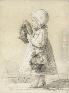Petite Fille De Profil Avec Son Ecureuil Et Son Lapin