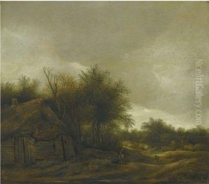 A Dune Landscape With Figures On A Sandy Path Near A Cottage