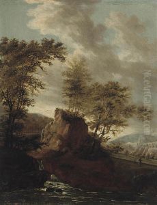 A Rocky River Landscape With Travellers On A Track thumbnail
