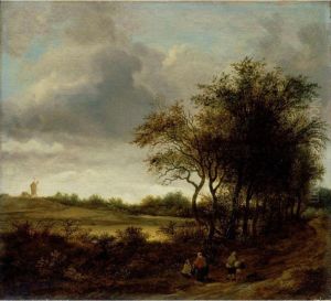 Landscape With Figures On A Tree-lined Path A Windmill Beyond by Guillam de Vos