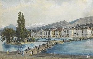 Blick Auf Die Ile Rousseau Und Die Promenade In Genf