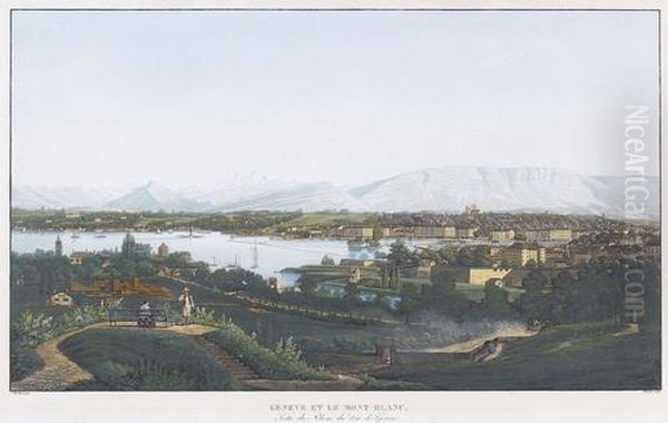 Geneve Et Le Mont Blanc,/sortie Du Rhone Du Lac De - view 1