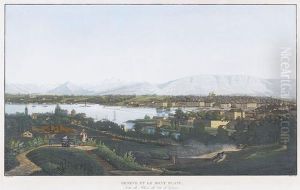 Geneve Et Le Mont Blanc,/sortie Du Rhone Du Lac De