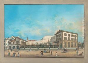 View Of The Claramatte In Basel With Theodorskirche In Background. by Louis Dubois