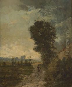 Promeneur Dans Un Chemin Arbore by Louis Dubois