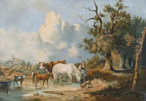 Sommerliche Landschaft Mit Bauerin Und Tieren by Charles Dubois, Dit Dubois-Melly