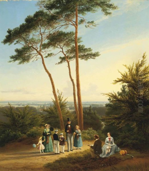 The Artist Painting His Family In A Wooded Landscape - view 1