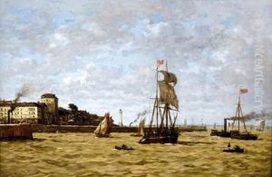 Voiliers Devant Honfleur, Vue Vers Le Phare Et La Cote De Grace,circa 1880