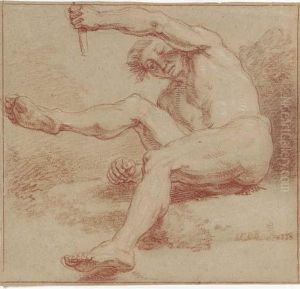 A Reclining Male Nude Holding A Staff by Louis Fabricius Dubourg