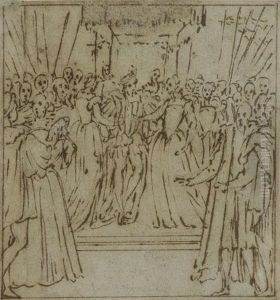 A King Under A Canopy Presented To His People And A King Escortedby Foot Soldiers: A Pair Of Drawings