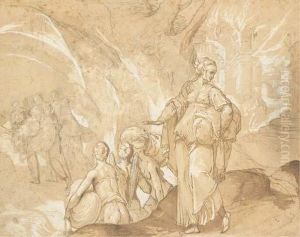 Lot's Wife Looking Back At The Destruction Of Sodom Andgomorrah by Toussaint Dubreuil