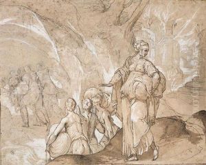 Lot's Wife Looking Back Towards The Destruction Of Sodom Andgomorrah by Toussaint Dubreuil