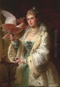 A Treat For Her Pet by Edouard-Marie-Guillaume Dubufe