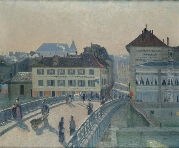 Figures On A Bridge In A Continental Town - view 1