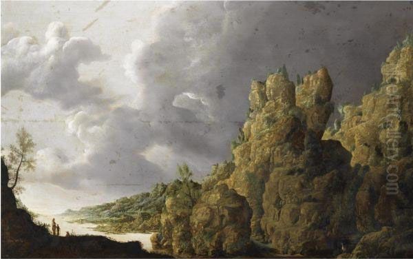 An Extensive Rocky Landscape With Figures On A Path In Theforeground - view 1