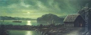 Nocturnal Lake Scene With Boat And Whare