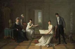 Group Portrait Of The Saron Family, In An Interior, A Cathedralbeyond by Louis Ducis