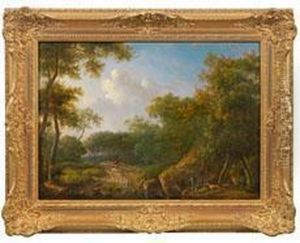 Sommerliche Waldlandschaft Mit Pirschenden Jagern by Joseph Julien