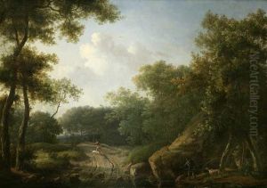 Jager In Romantischer Waldlandschaft by Joseph Julien
