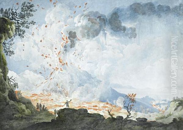 Elegant Figures Watching The Eruption Of Vesuvius - view 1