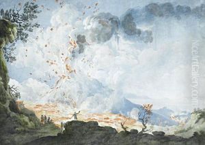 Elegant Figures Watching The Eruption Of Vesuvius by Abraham Louis R. Ducros